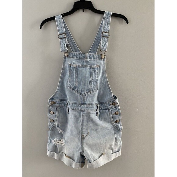 Old Navy Shortalls Womens Small Blue Shorts Bib Overalls Cuffed Distressed 30x3 - Picture 3 of 16